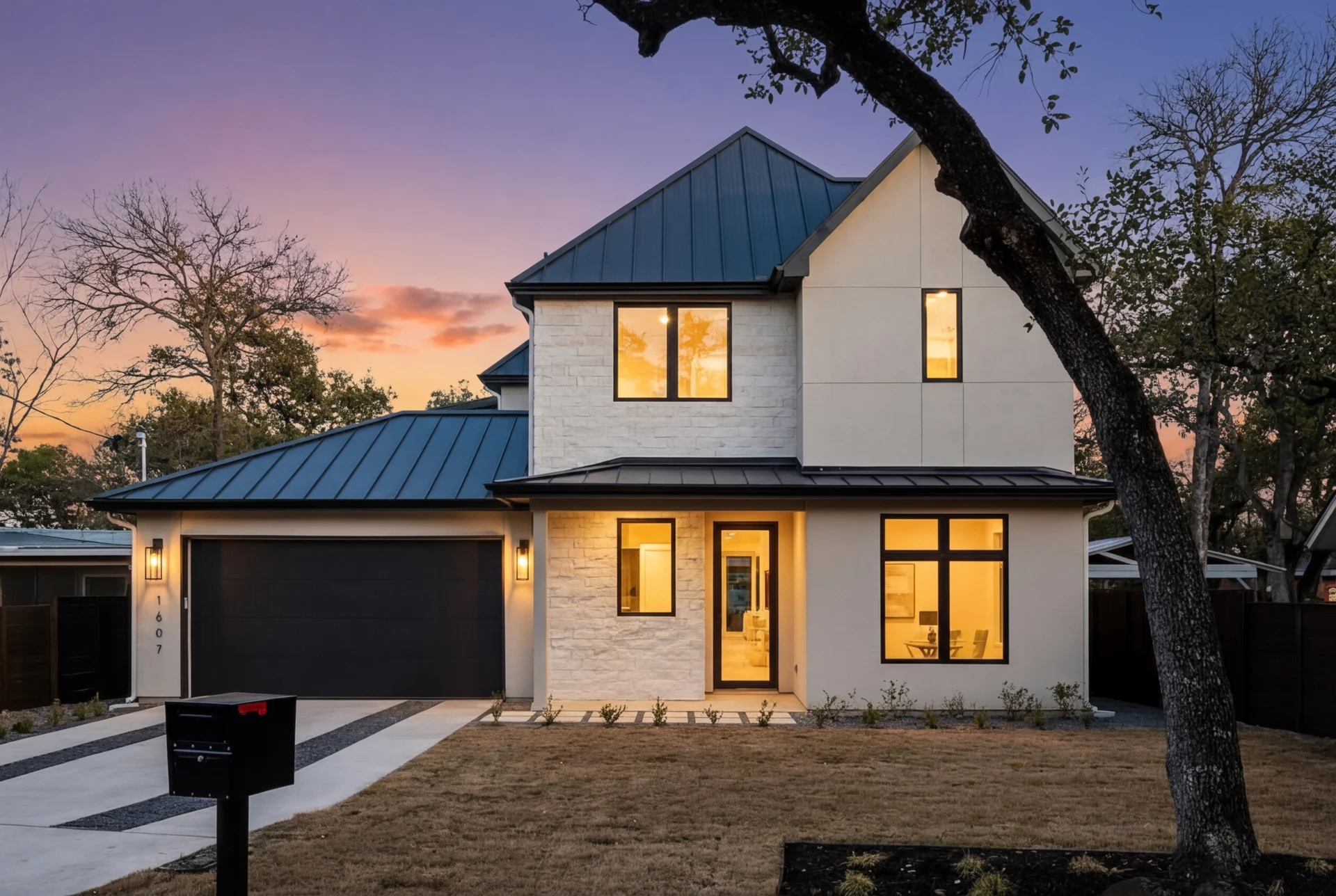 Modern home twilight example after